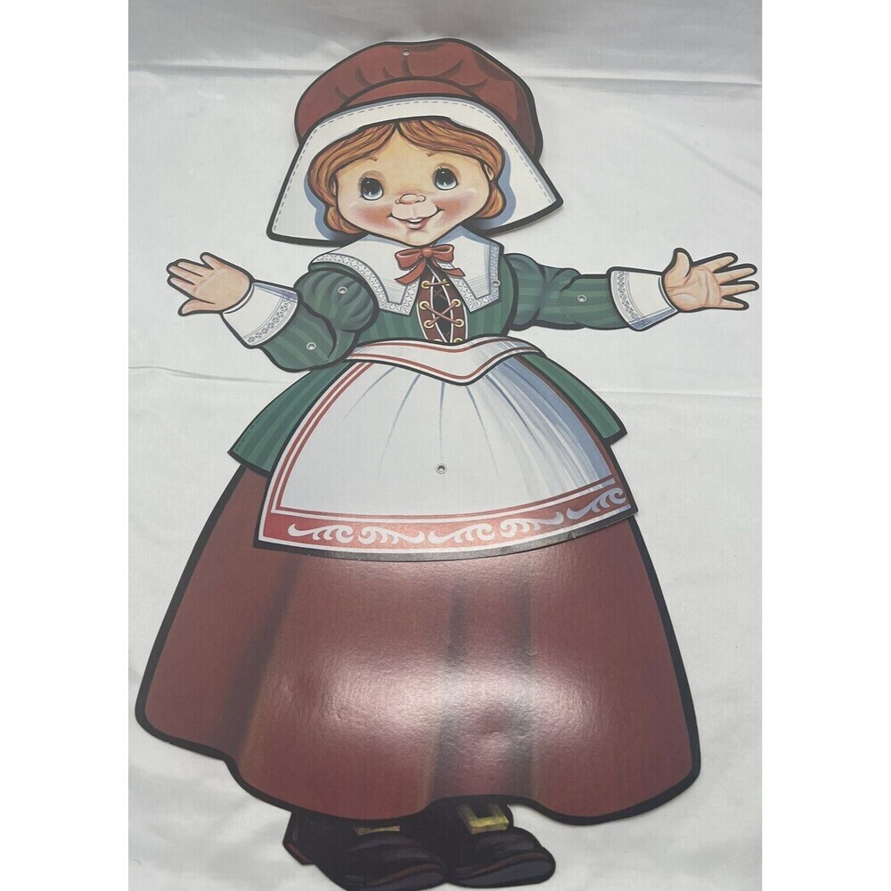 Vintage Thanksgiving 23" Pilgrim Girl Beistle Co. Jointed Decor Die Cut